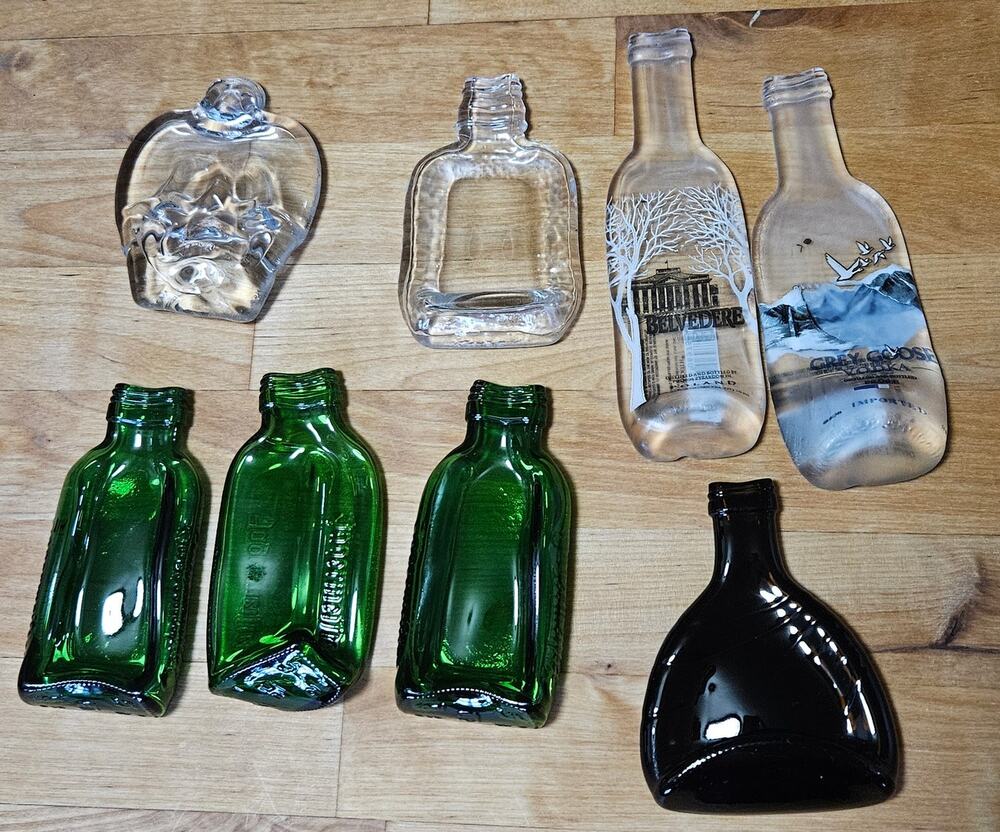 Flat Fused Melted Mini Liquor Bottles Alcohol Bar Art Craft Supplies Clear Green